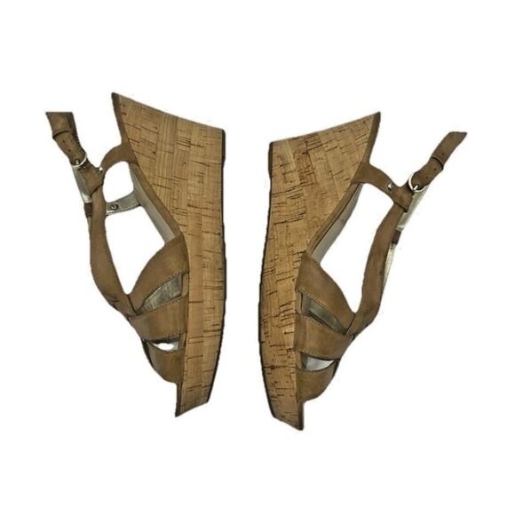 Guess Kayce Faux Leather Cork Platform Wedge Sandals Size 11 Tan Nude - Picture 3 of 16